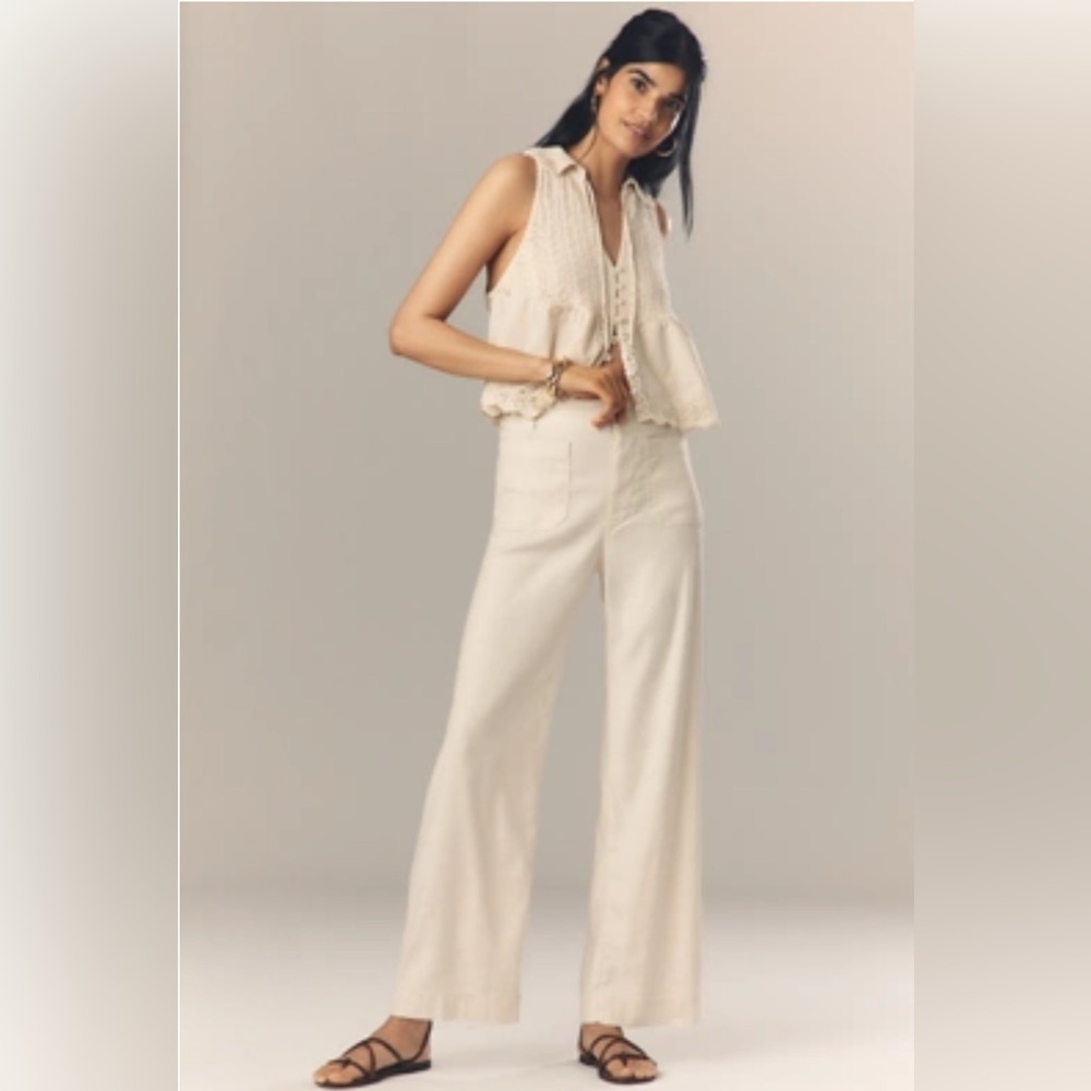NWT Anthropologie The Colette Full Length Wide-Leg Linen Pants by Maeve 31 P